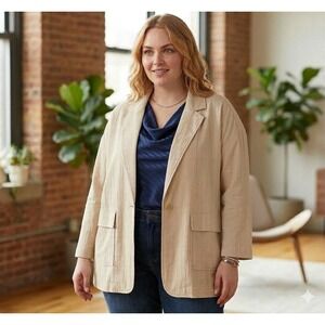 DKNY Jeans Womens Desert Beige Cotton Blazer Jacket 1X New